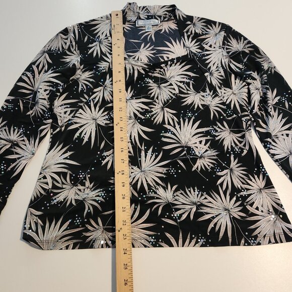 Simonton Says Top Rhinestones Floral Black White‎ Bling Elegant Womens Medium - Picture 14 of 14